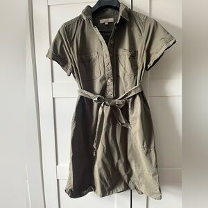 LOFT olive green khaki Belted Shirt Dress